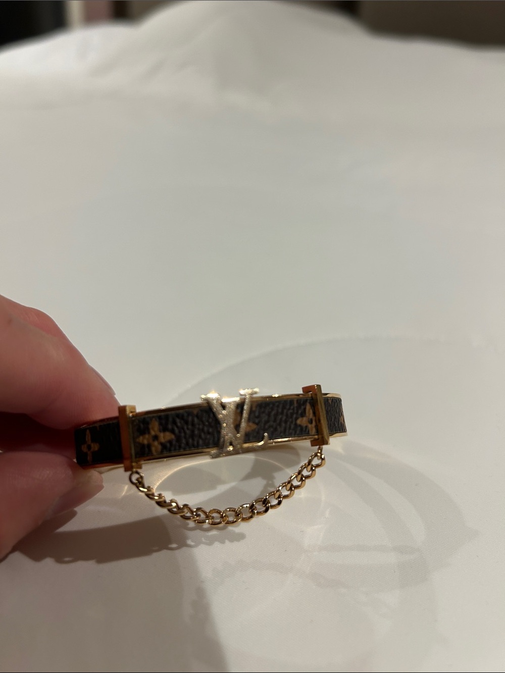 Gold and Black Designer-Inspired Monogram Bangle Bracelet 7in - Picture 3 of 4